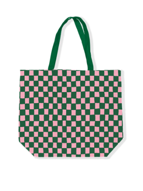 tote bag - grid groen/roze