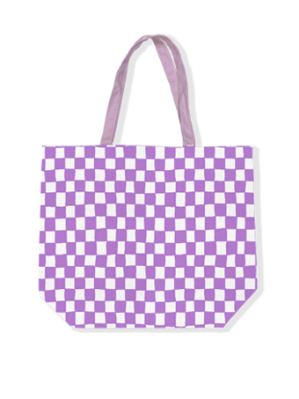 tote bag - grid paars/wit