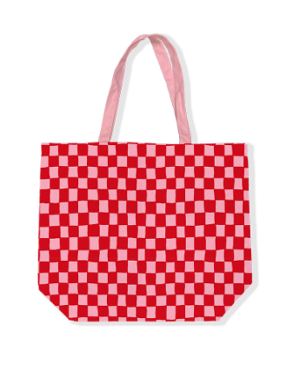 tote bag - grid roze/rood