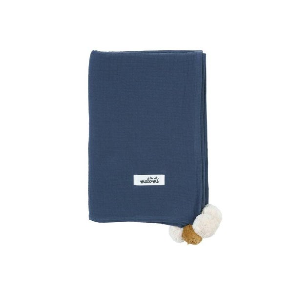 Mousseline SWADDLE POMPON DONKERBLAUW