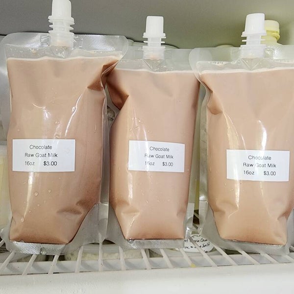 Chocolate raw goat milk! Yep, that's what it says and it's frozen in a squeeze pack for whenever you are ready for some yummy chocolate milk! :)