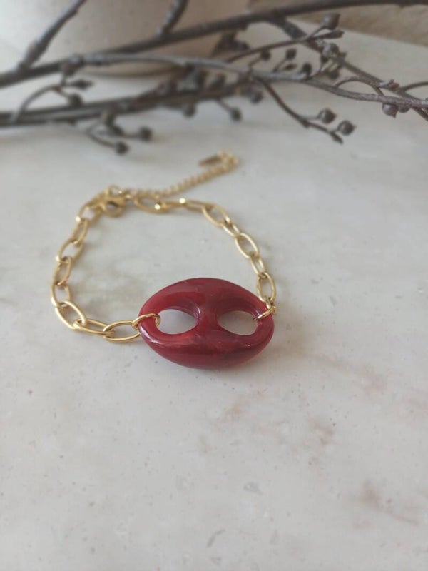 Vergulde armband met schakel van hars - Bordeaux