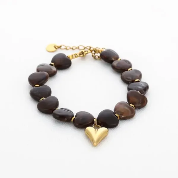 Armband met gouden hartje - Bruin