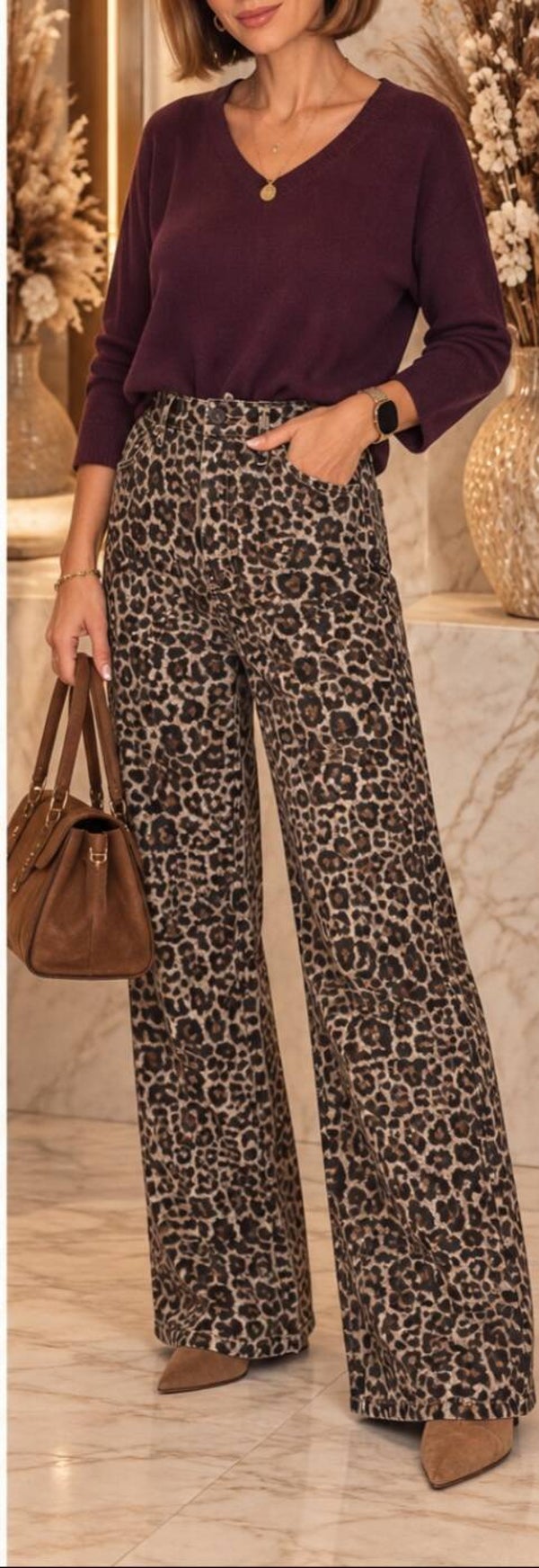 Wide leg jeans - Leopard