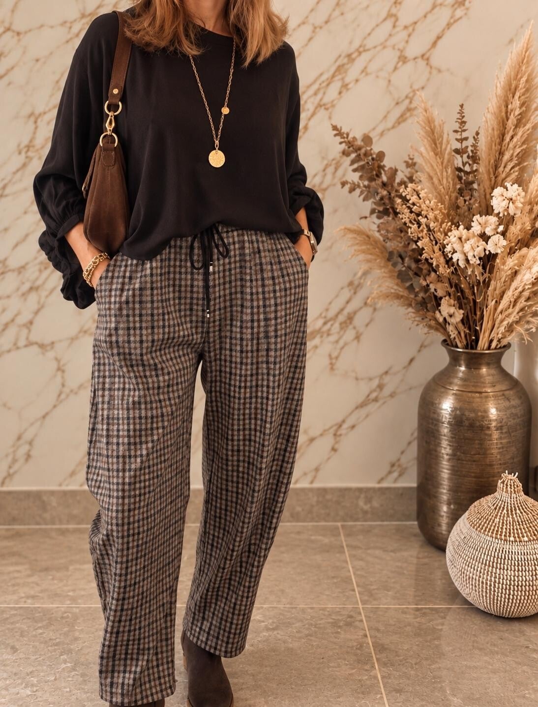 Geruite broek - Blauw, bruin & ecru