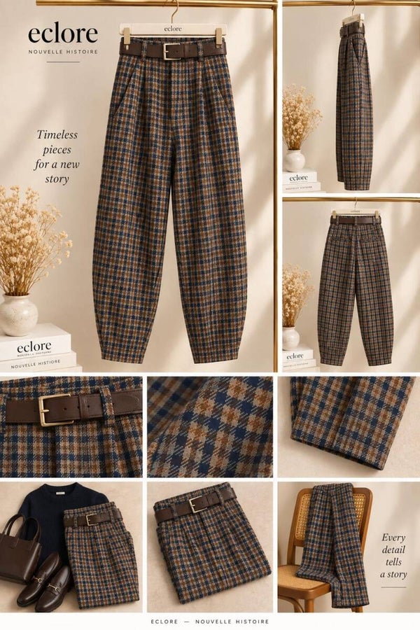 Geruite broek - Blauw, bruin & ecru