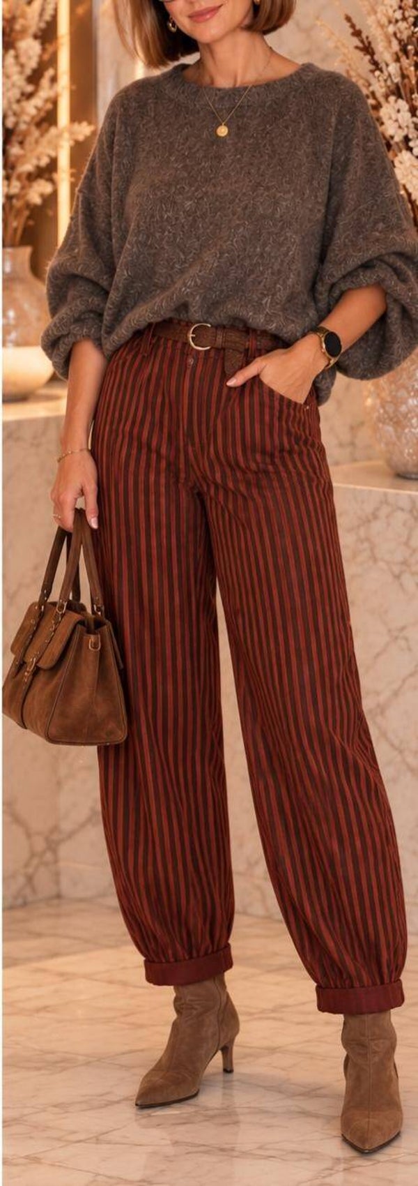 Striped broek - Terracotta & Bruin