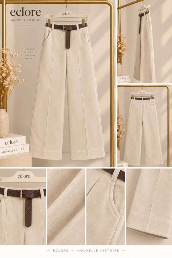 Suede wide leg pantalon - Créme