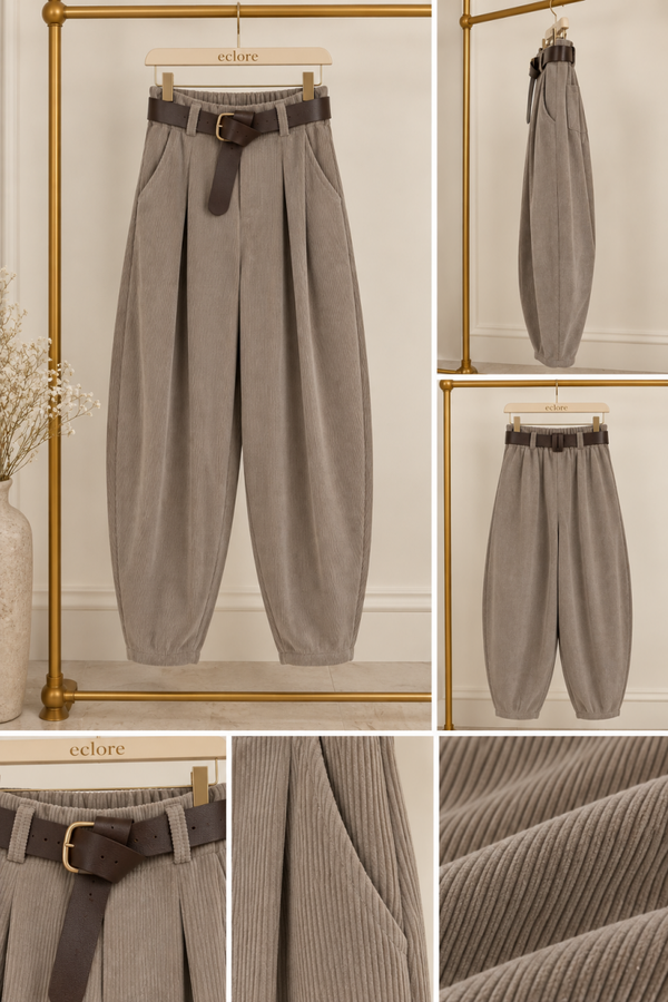 Taupe ribvelours broek