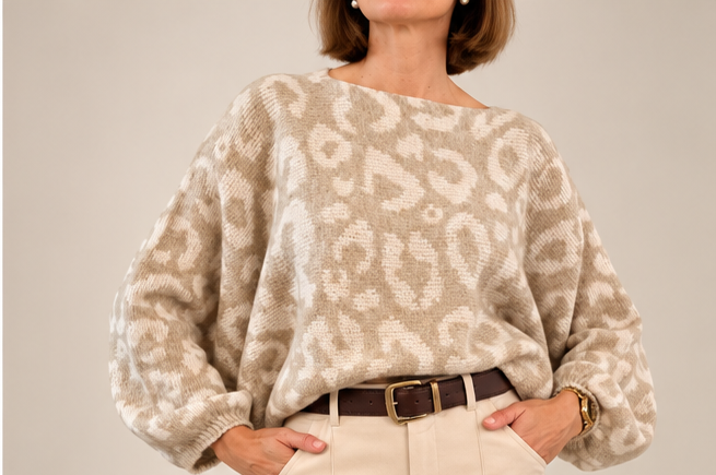 Trui leopard - Beige & Ecru