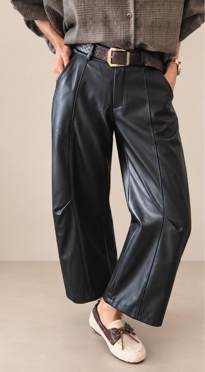 Balloon fit faux leather broek - Zwart