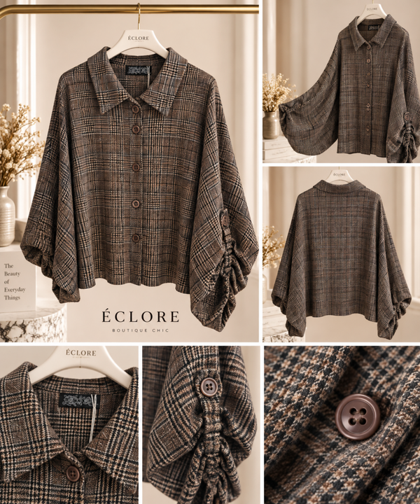Geruite blouse cropped mouwen - Bruin