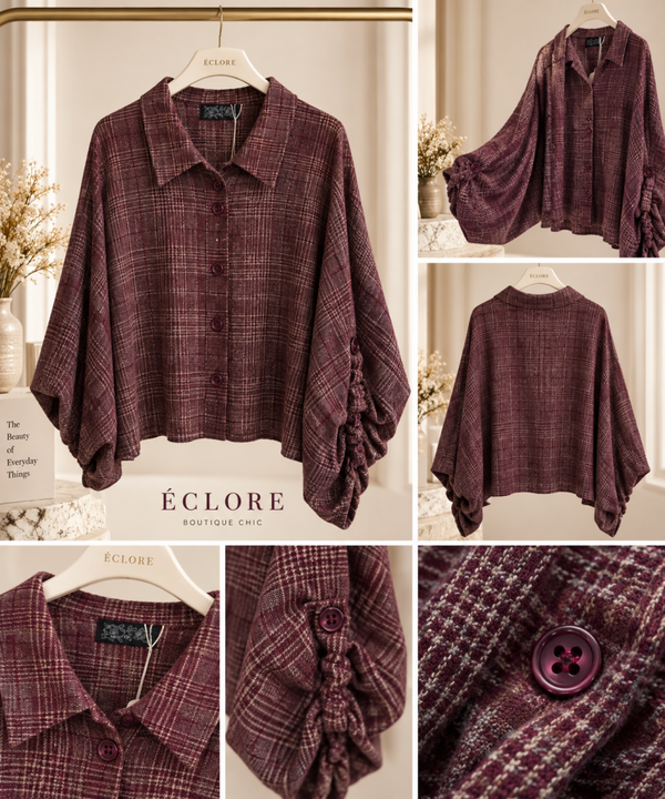 Geruite blouse cropped mouwen - Bordeaux
