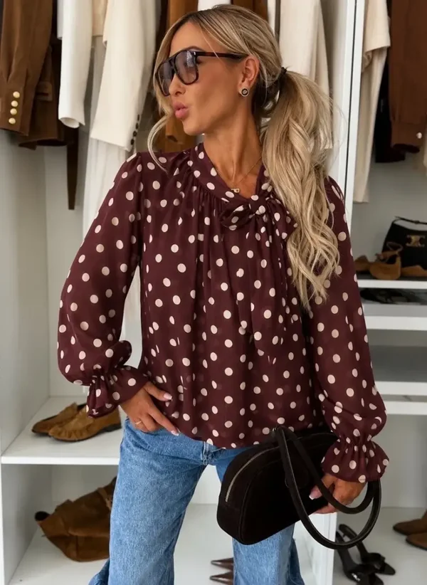 Hemd polka dot & strik - Bordeaux