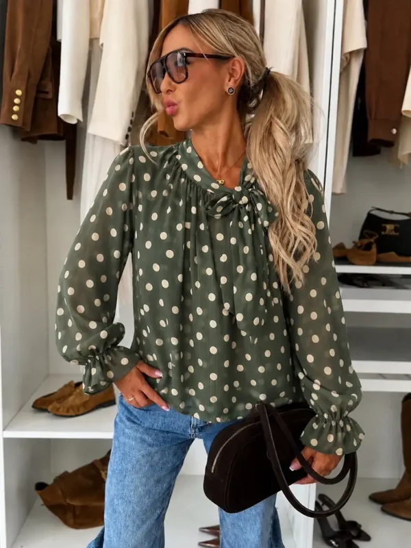 Hemd polka dot & strik - Khaki