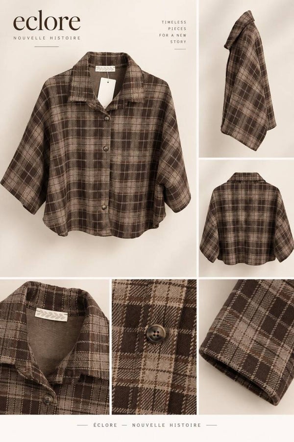 Geruite oversized blouse - bruin & beige
