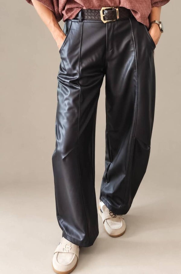 Balloon fit faux leather broek - Bordeaux / Prume