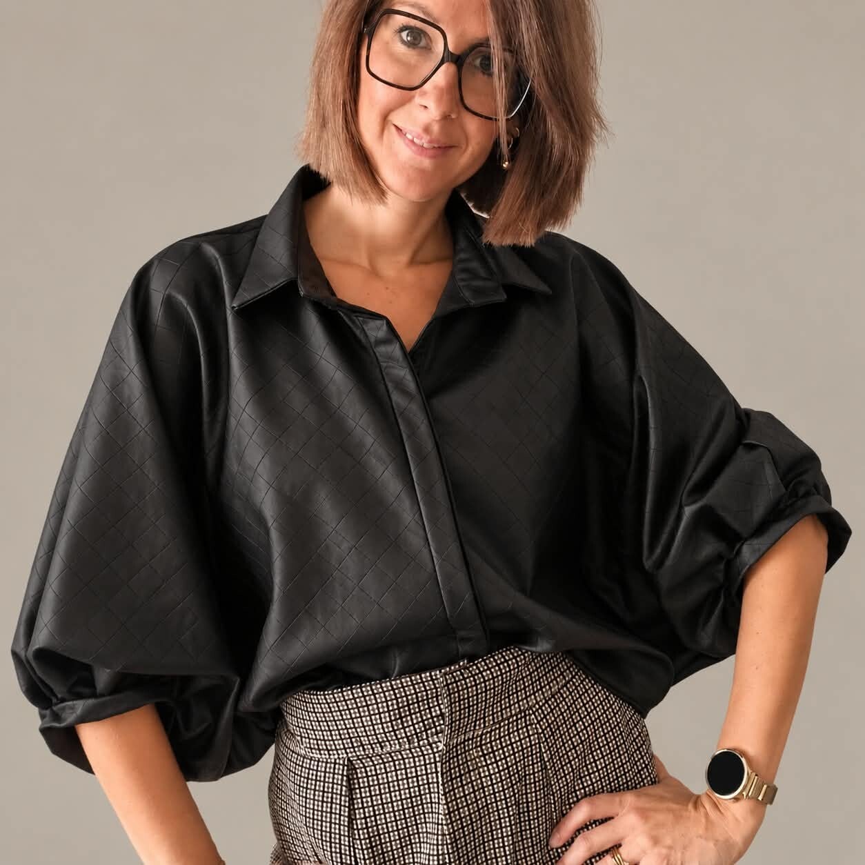 Oversized hemd leatherlook - Zwart