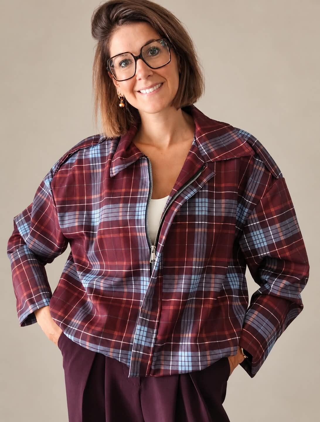 Geruite bomberjack - Bordeaux & Blauw