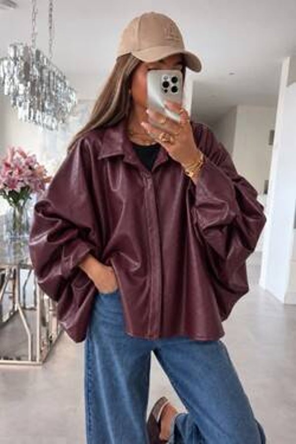 Oversized hemd leaherlook - Bordeaux