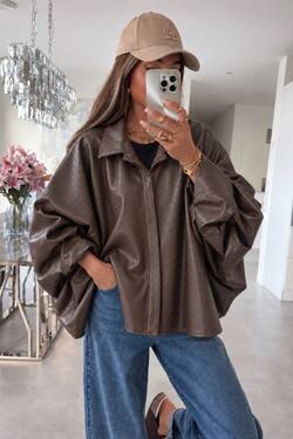 Oversized hemd leatherlook - Bruin