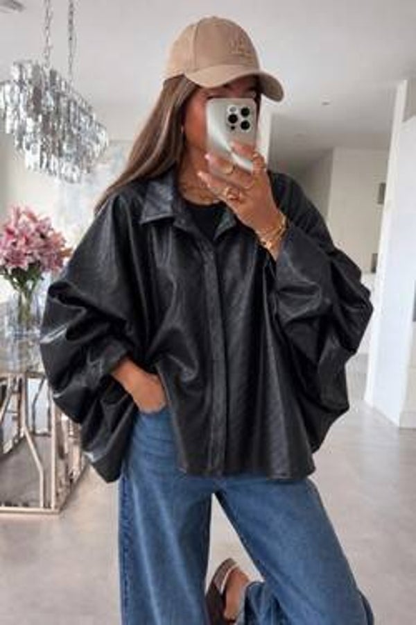 Oversized hemd leatherlook - Zwart