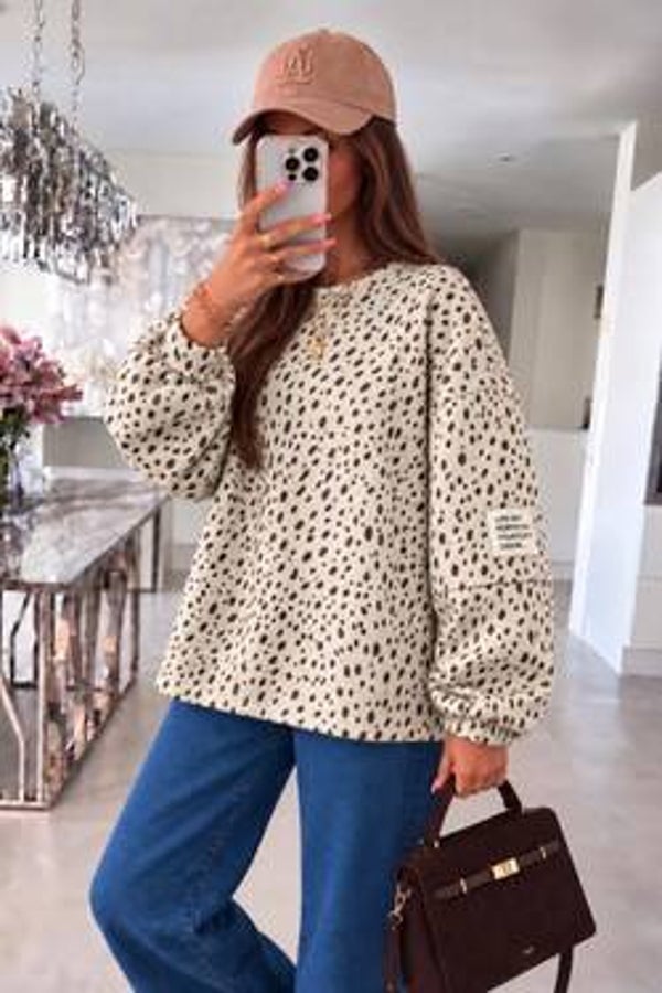 Oversized blouse met bambi print - Beige & bruin