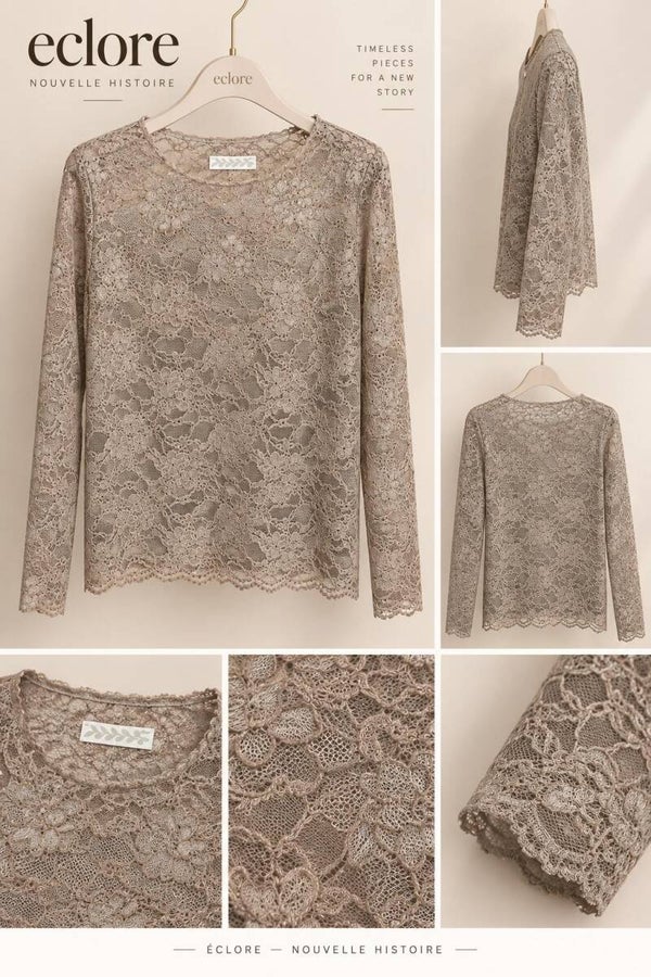 Kanten top - Taupe