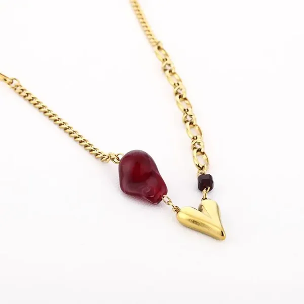 Handmade hartjesketting - Goud & Bordeaux