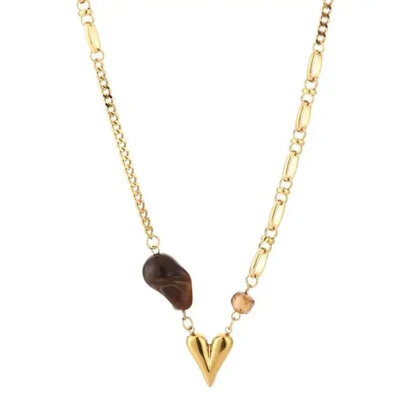 Handmade hartjesketting - Goud & Bruin
