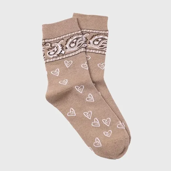 Sokken paisleyprint & hartjes - Taupe