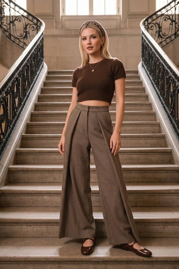 Geruite pantalon - Zwart & taupe