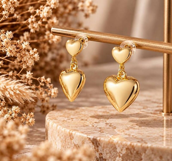 Oorbel hartjes hangend - Goud