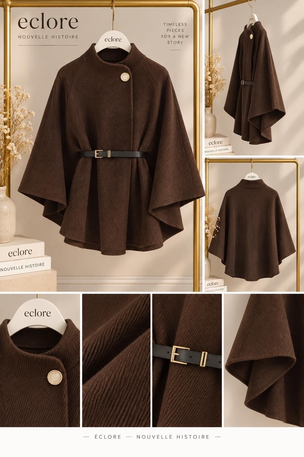 Poncho met riempje - Bruin