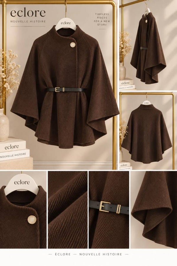 Poncho met riempje - Bruin