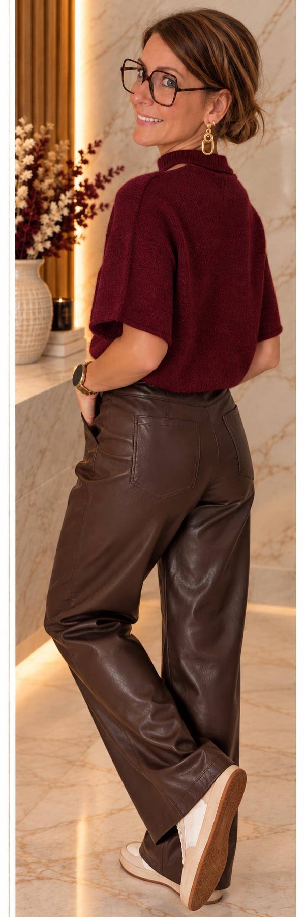Gebreide knit met uitgesneden hals - Bordeaux