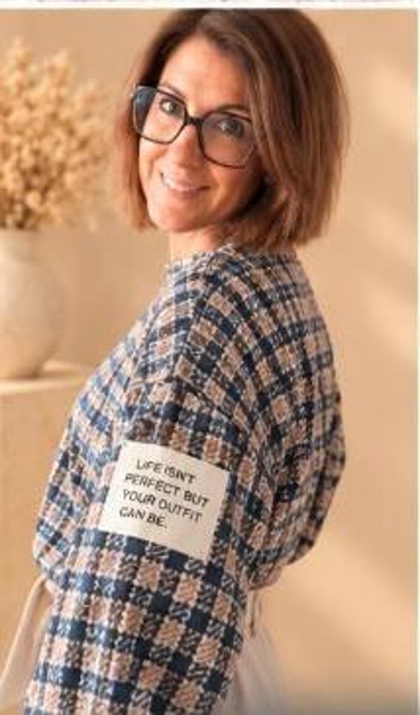 Oversized geruite pull - Blauw | Bruin | Ecru