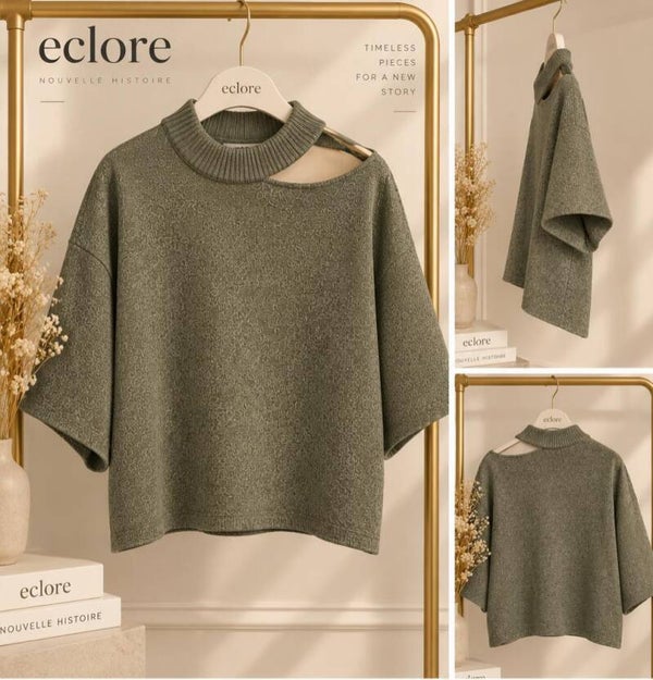 Gebreide knit met uitgesneden hals - Khaki