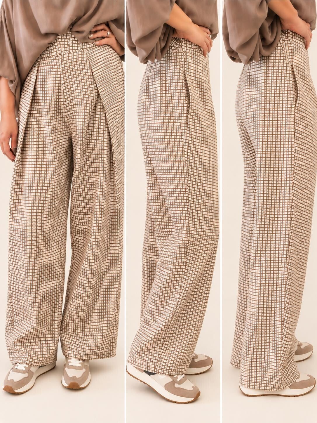 Geruite pantalon broek - Beige