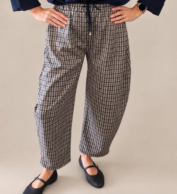 Balloon fit geruite broek - Blauw, bruin & ecru