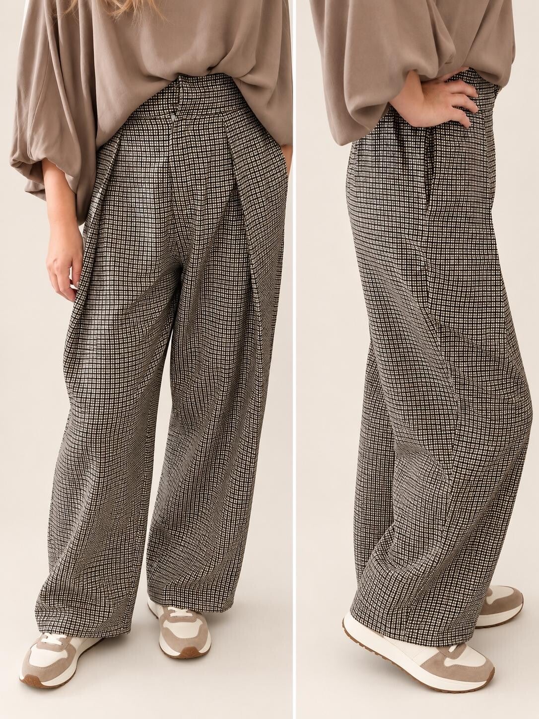 Geruite pantalon - Zwart & taupe