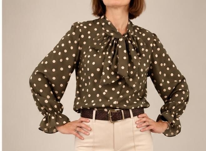 Hemd polka dot & strik - Khaki