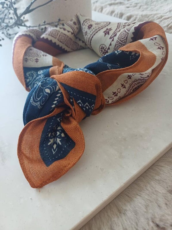 Sjaal paisley - Blauw & camel