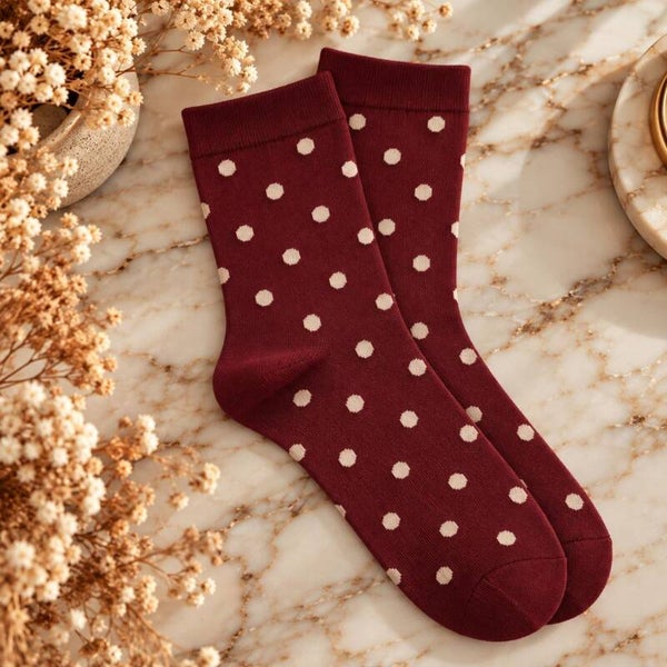 Sokken polkadot - Bordeaux & goud