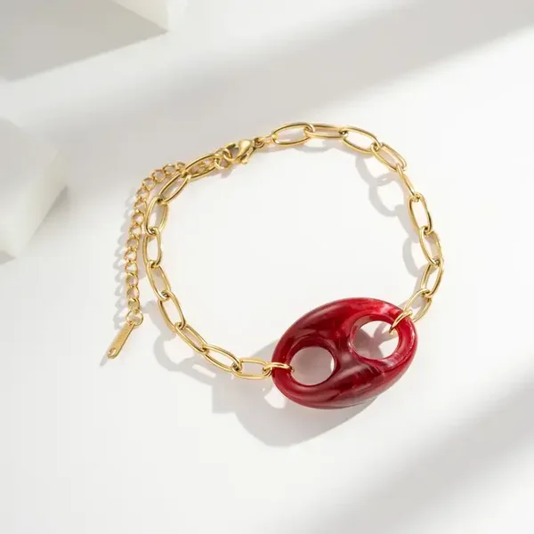 Vergulde roestvrijstalen armband met schakel van hars