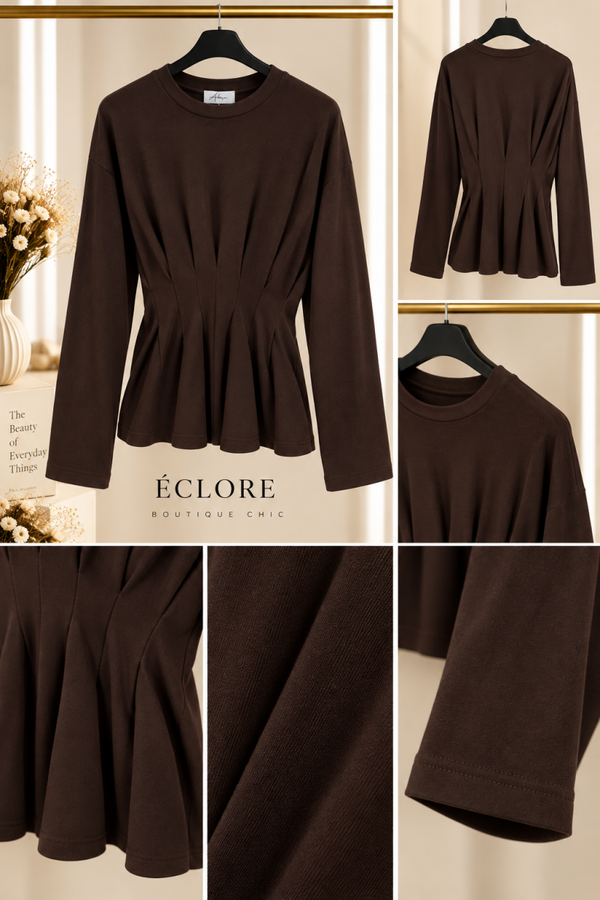 Top met gefronst detail - Bruin