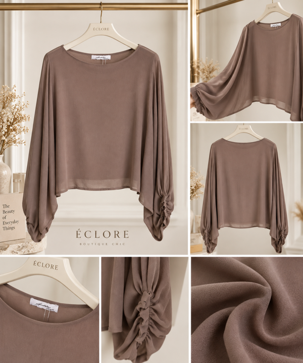 Fijne top met vleermuismouw - Taupe