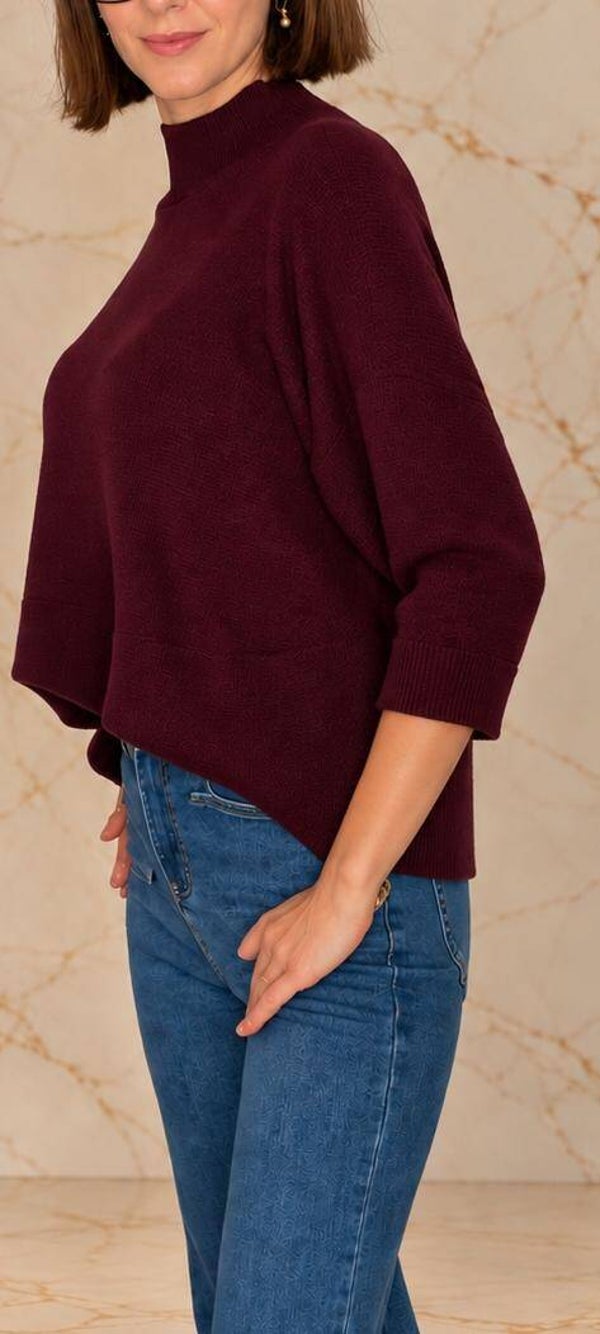 Fijn gebreide pull met wijde mouwen - Bordeaux