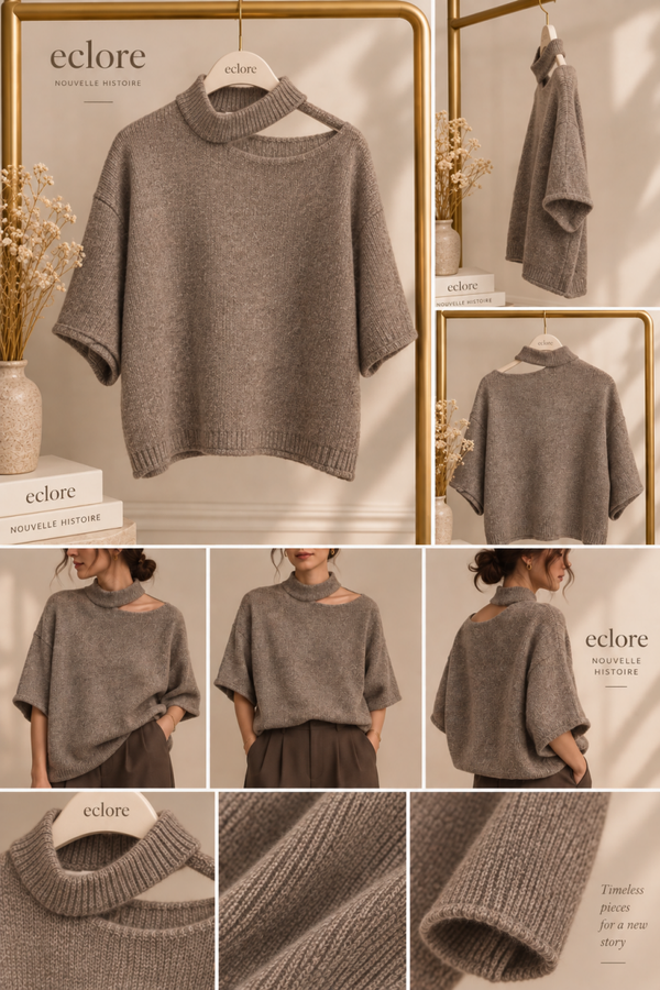 Gebreide knit met uitgesneden hals - Coffee