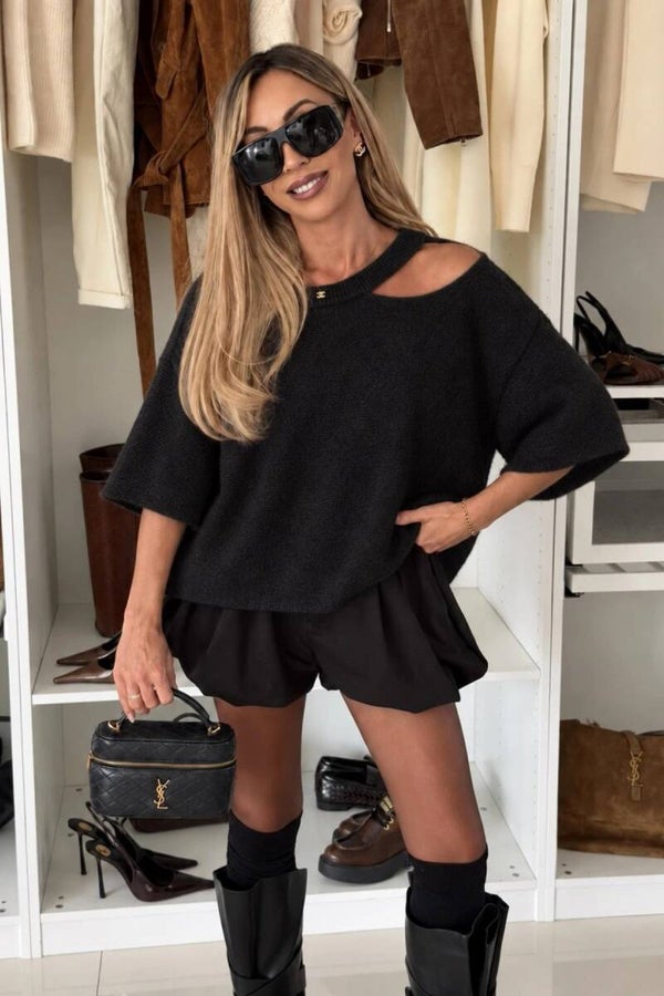 Gebreide knit met uitgesneden hals - Zwart
